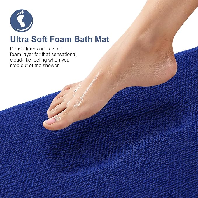 OLANLY Memory Foam Bathroom Runner Rugs 44x24, Long Bath Mats, Royal Blue | Soft Quick Dry Bath Mats, Non-Slip, Absorbent Machine Washable Mat for Bathroom Floor, Tub and Shower, Home Decor Accessories