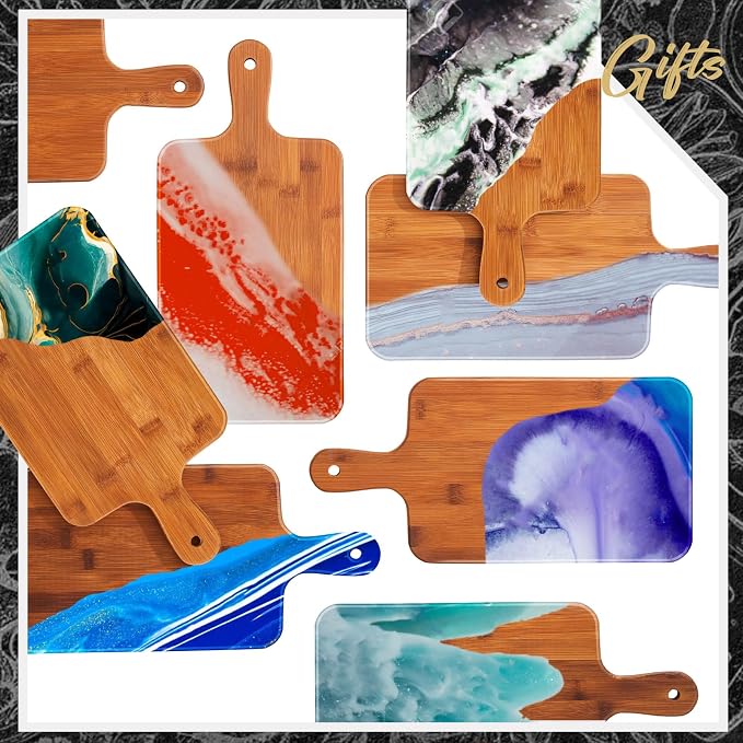 Nuenen 10 Pcs Wood Cutting Board with Handle 15.7 x 7.8 Inch Acacia Bamboo Wooden Serving Kitchen Chopping Boards for Pizza, Bread, Cheese, Charcuterie, Fruit, Vegetables (Carbonized Bamboo)
