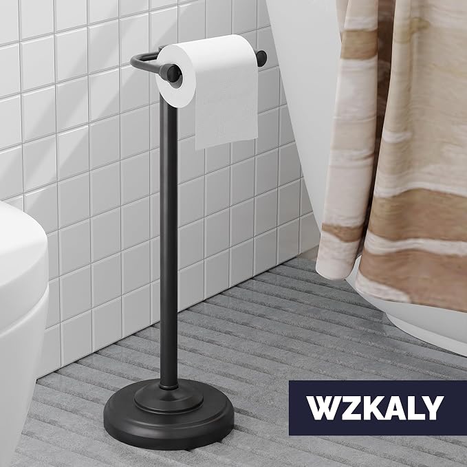 Black Toilet Paper Holder Stand, Matte Black Toilet Paper Holder Free Standing, Post Pivoting Design & Stable Weighted Base SUS304 Stainless Steel for Bathroom(Mega Roll)