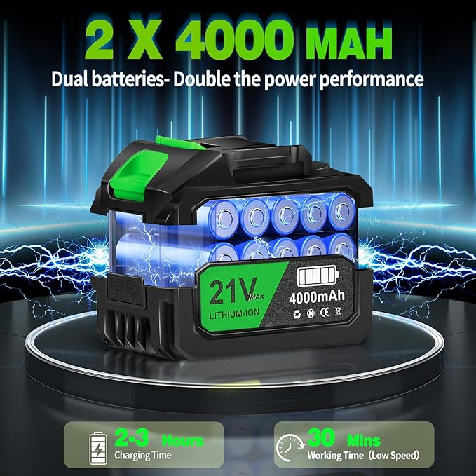 Leaf Blower Cordless with Two 4.0Ah Battery and Charger 800,000 RPM Lightweight Battery Powered Electric Leaf Blower Handheld Blowers for Lawn Care,Dust,Snow,Car Blowing Water (Dark Green)
