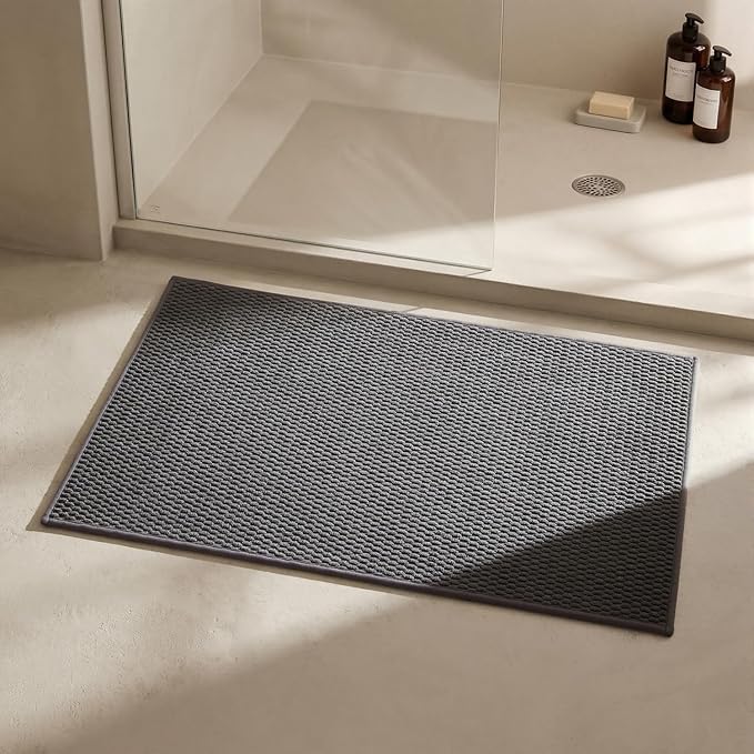 Triohero Bathroom Rugs Non Slip Washable, Super Absorbent Thin Bath Mat Small Quick Dry Low Pile Bathroom Rug, Dark Grey 20"x30"