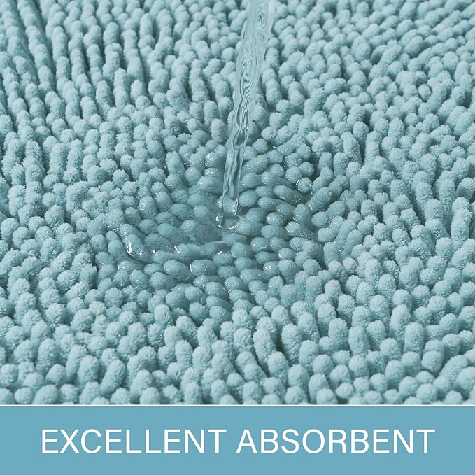 LOCHAS Luxury Bathroom Rug Shaggy Bath Mat 24 x 70 Inch, Spa Blue | Washable Non Slip Bath Rugs for Bathroom Shower, Soft Plush Chenille Absorbent Carpets
