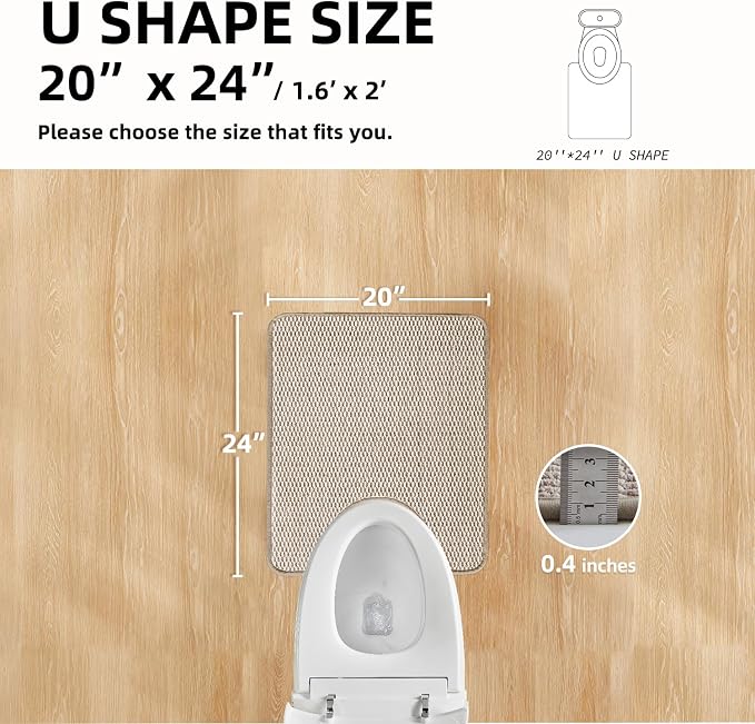 TYUU Toilet Rug, Thin Toilet Rugs U Shaped Washable Non Slip Absorbent Quick Dry Low Pile Toilet Mat, Beige 20"x24" U Shape