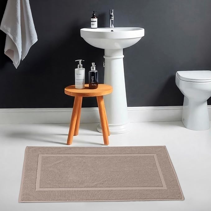 HILLFAIR 900 GSM Cotton Rug Bath Mats Pack of 2 (21x34 Inches), Absorbent Machine Washable Bath Mat for Hotel Spa Tub & Shower, Non Slip Floor Mat, Bathroom Decor Accessories: Stone