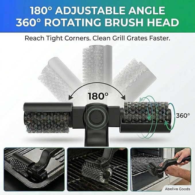 Electric Grill Brush, Cordless Rechargeable BBQ Grill Cleaner with High Torque Motor, Stainless Steel Bristles, Adjustable Angle, Heavy Duty Cleaning Tool for Grill Grates