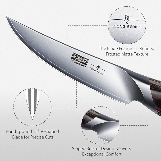 HOSHANHO Steak Knives Set of 6, 4.5 Inch Non Serrated Steak Knife Set | Ultra Sharp Japanese High Carbon Steel Kitchen Steak Knives with Ergonomic Handle, Ideal Gifts