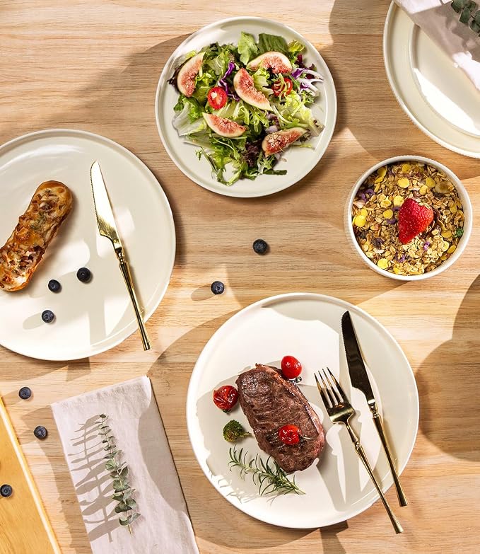 TheTerra Ceramic Dinnerware Sets for 4, 12 Pieces Porcelain Lightweight Plates and Bowls Sets, Scratch Resistant Dish Set, Oven & Microwave & Dishwasher Safe, Beige