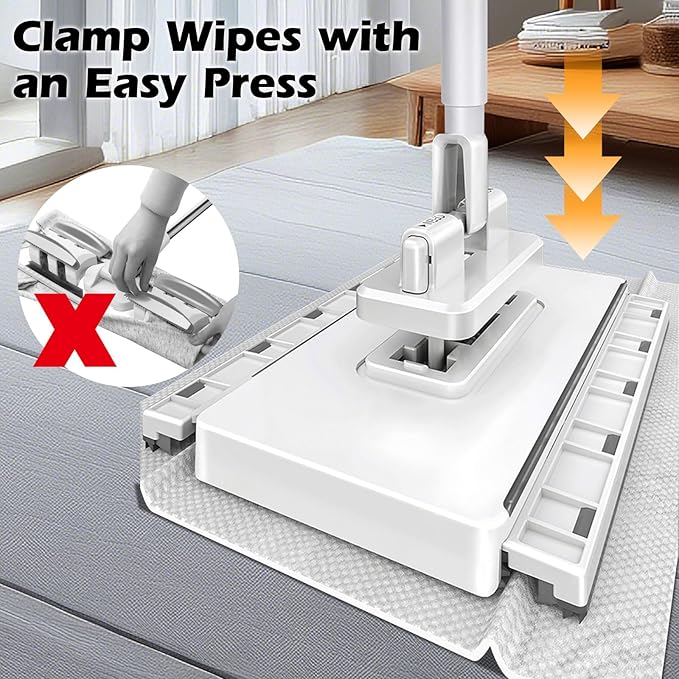 Masthome Snap Grip Mini Mop with Built-in Squeegee, Zero Touch Cloth Changing Dust Mop, 360° Swivel Head Small Mop for Walls, Bathroom Corners, Windows, Includes 1 Reusable Cloth
