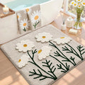 LUMI Bathroom Rugs Cute Daisy, Soft Absorbent Square Bath Mat Non-Slip, Machine Washable Quick Dry White Grey Luxury Rug Flower for Kids Room, Bathtub, Home Decor, 26"x26"