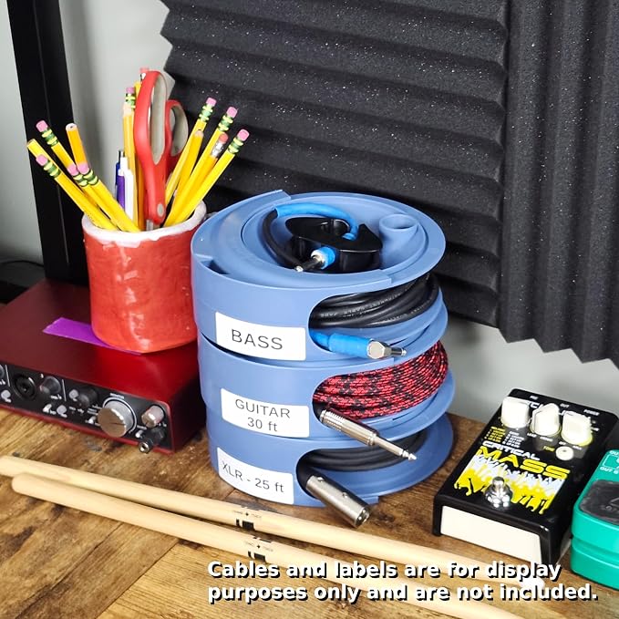 Incendion Audio | Wrap Rabbit: Fast, Tangle-Free Cable Organizer for Musicians & DJs | Safe, Quick Cord Storage for Stage, Studio & Gear Bags (Denim Blue, 6 Pack)