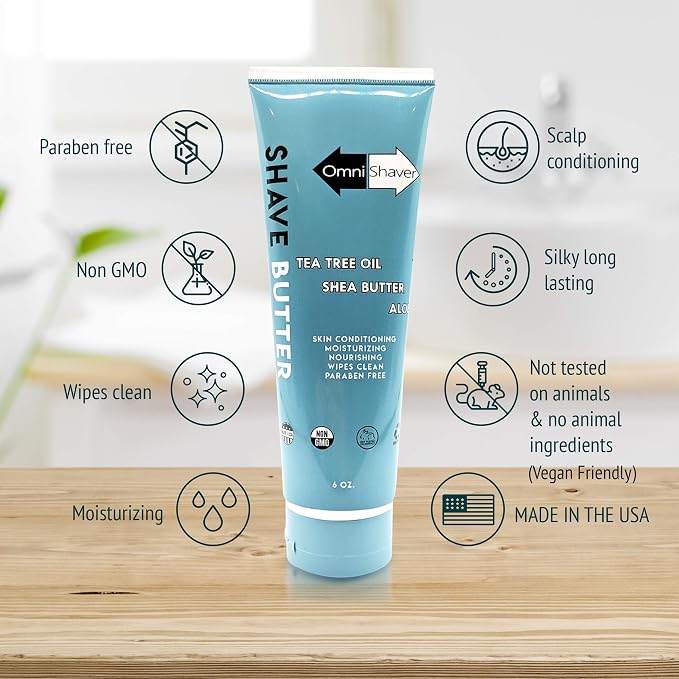 OmniShaver Shave Butter – Moisturizing Shaving Cream for Men & Women | Sensitive Skin Formula | Travel Size 6 oz | Aloe, Tea Tree & Shea Butter - Pack of 6