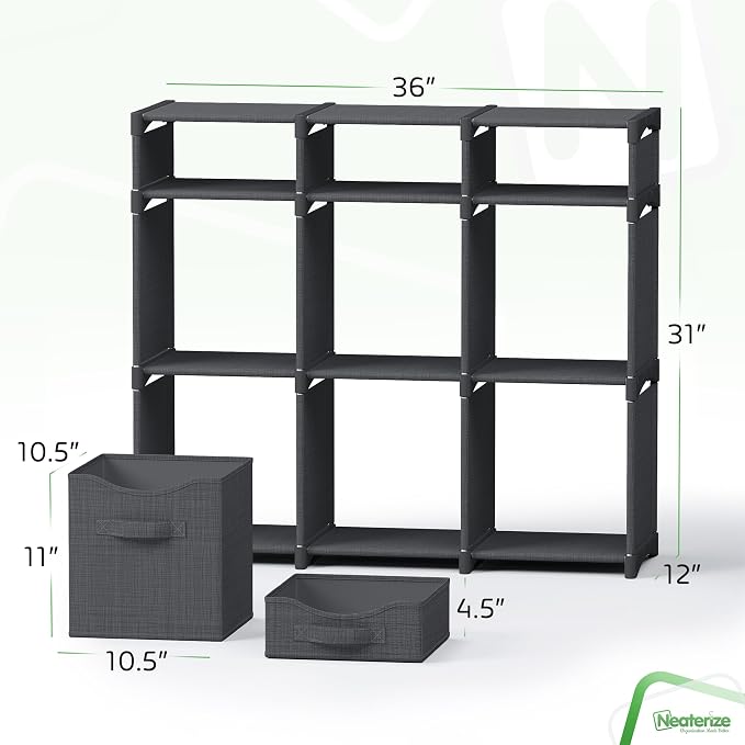 Cube Storage Organizer with 9 Storage Bins Included – Storage Cubes for Home Organization, Toy Storage, Office Storage, Living Room Storage, and General Storage Solution (Dark Grey)