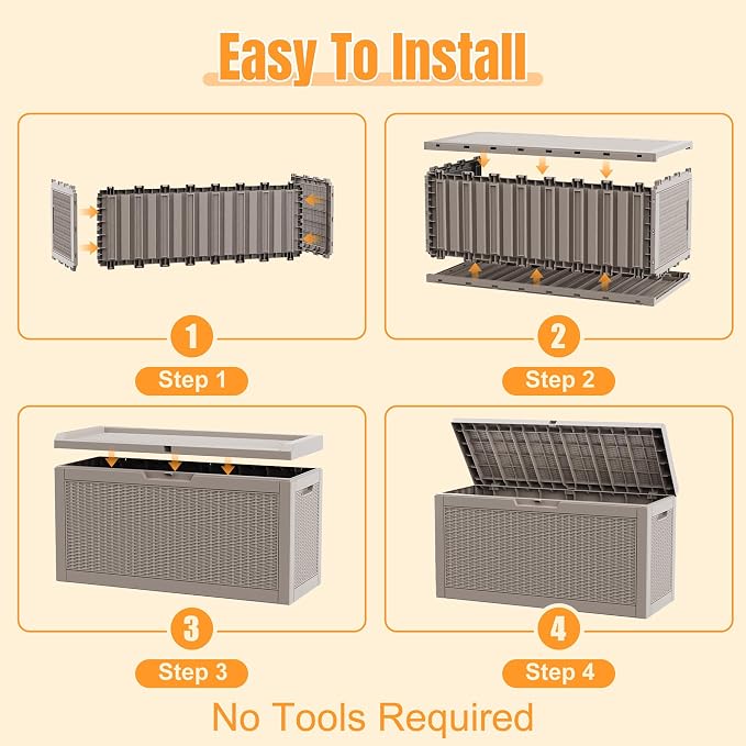 Outdoor Storage Box,120 Gallon Waterproof Resin Patio Deck Box | UV Resistant Lockable Package Delivery Bin, Toy Cabinet, Shoe & Garden Tools Storage, Ottoman, Indoor/Outdoor