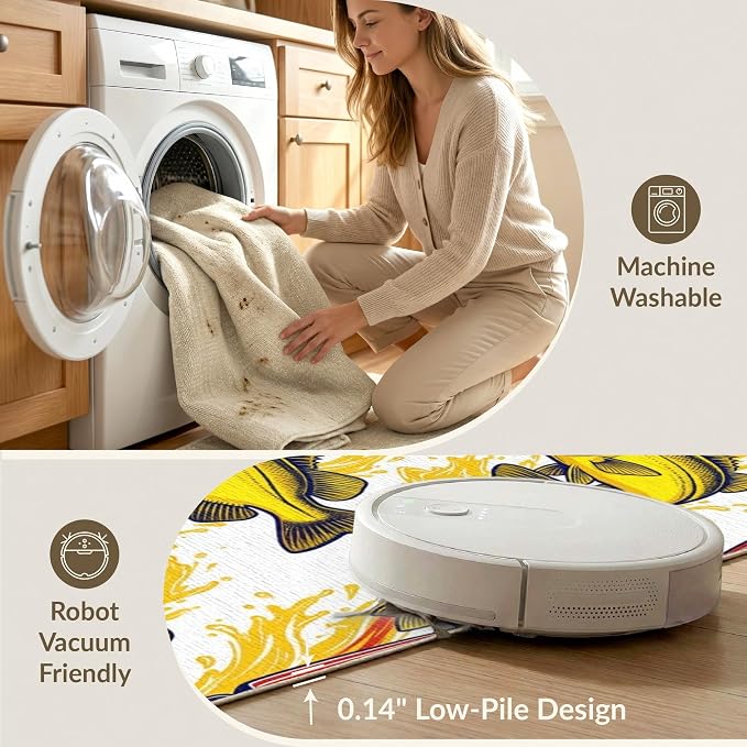 2'x3' Washable Area Rug Bass Splash Lure Bold Outlined Reel Tackle Motif Fish Fishing Refined Structured Pet Friendly & Kids Safe Bedside for Bedroom, Nursery, RV