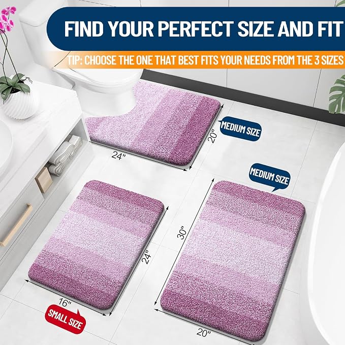OLANLY Small Bathroom Rugs Mat 24x16, Extra Soft Absorbent Microfiber Bath Rugs, Rubber Backing, Quick Dry, Washable Bath Mat for Bathroom Floor, Tub and Shower, Home Decor Accessories, Pinkish-Purple