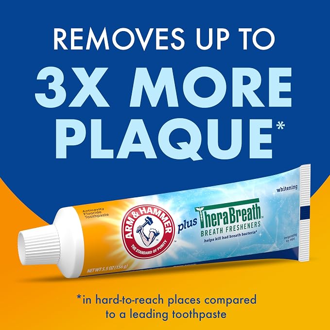 ARM & HAMMER Plus TheraBreath Toothpaste, ICY Mint, 5.5 oz, 4-Pack | Whitening, Anticavity Fluoride, Toothpaste For Bad Breath