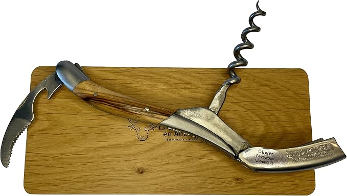 Laguiole En Aubrac Sommelier Waiter's Corkscrew, Olivewood Handle, Wine Opener With Foil Cutter & Bottle Opener, Brushed Bolster
