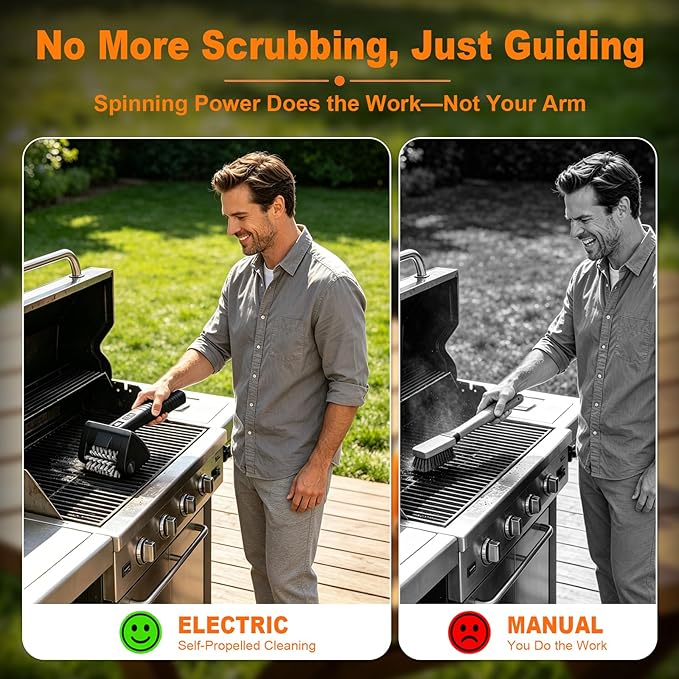 Electric Grill Brush for Outdoor Grill, 4000mAh Cordless Rechargeable BBQ Cleaner with LED Light,2-Speed Grill Cleaner,No Shedding 304 Stainless Steel,Waterproof Grill Cleaning Brush Gifts for Men Dad