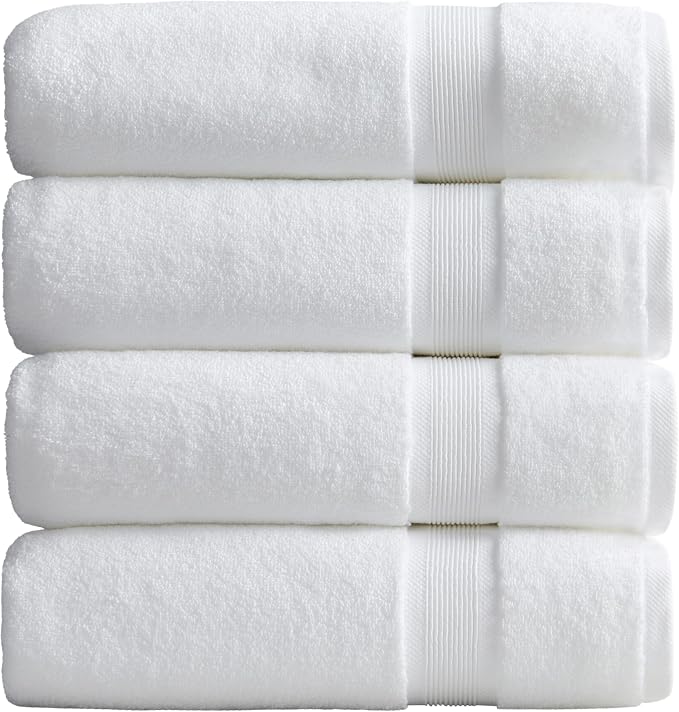 Springtree Home Luxury Bamboo Rayon Plush Bath Towel Set | 4-Pack | White | 35% Bamboo Rayon - 65% Zero Twist Cotton | Absorbent Quick-Dry Towels for Bathroom | Ultra Soft | OEKO-TEX Standard 100
