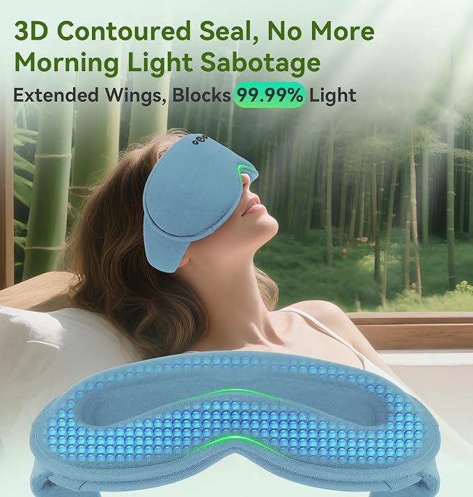 LC-dolida Bamboo Cotton Weighted Bluetooth Sleep Masks, 3D Weighted Sleep Masks with Bluetooth 5.4 Headphones, Total Blackout Bluetooth Sleep Mask for Women Men, Weight Eye Mask for Sleeping, Ash Blue