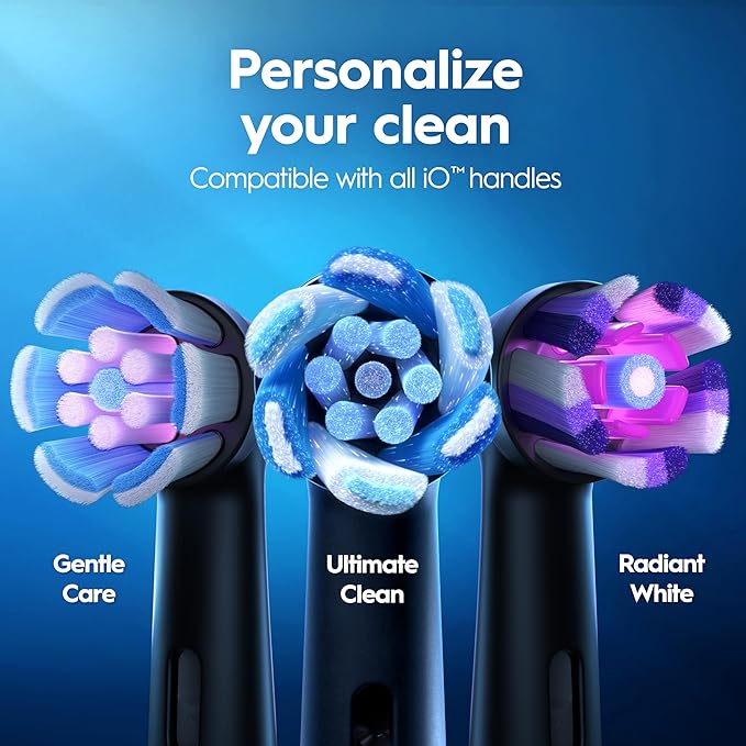 Oral-B Rechargeable Electric Toothbrush, iO3 Limited Deep Clean, 3 Cleaning Modes, Visual Pressure Sensor to Protect Gums, 2 Brush Heads, Travel Case, ICY Blue (Pack of 3)