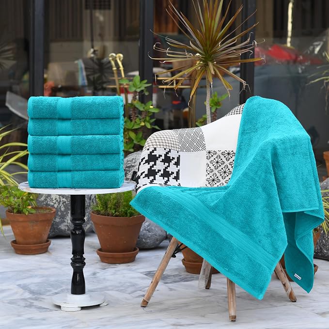 HERCULEAN Large Bath Towels 24 x 50 Pack of 6 | Quick Dry and Highly Absorbent | 100% Cotton Terry Towels for Bathroom - Perfect for Shower - Pool and Spa - Luxury Soft Towels - Aqua Blue