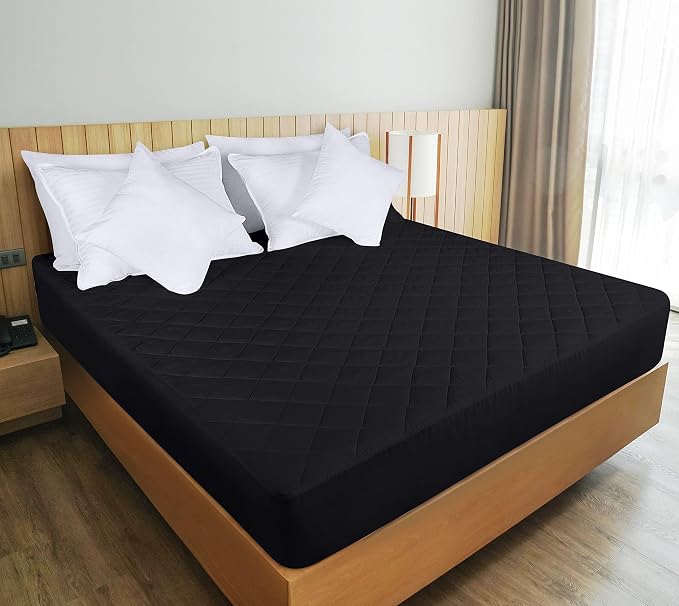 Quilted Fitted Mattress Pad, King Mattress Protector Topper with Deep Pocket Stretches up to 16 Inches, Machine Washable Mattress Cover by Utopia Bedding (Black)