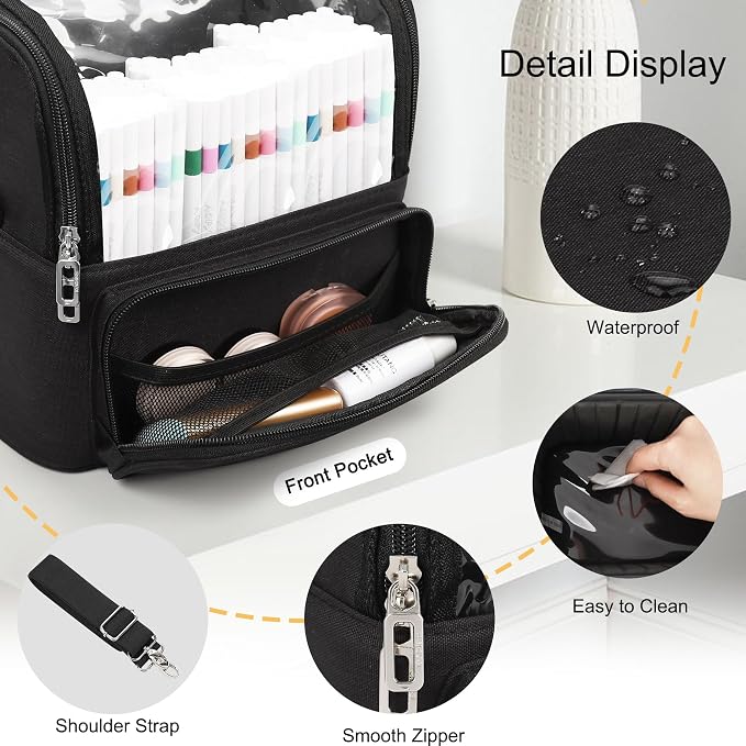 TANTO Makeup Brush Bag, Makeup Brush Holder Travel Extra Large Make up Brush Organizer Case Stand-up Makeup Cup Foldable Pro Cosmetic Artist Storage Bags with Adjustable Divide (01A-Black,X Large)