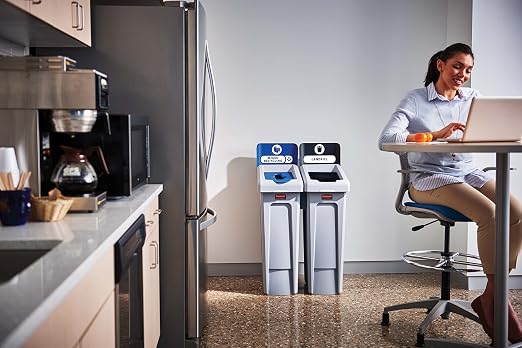 Rubbermaid Commercial Products Slim Jim Recycling Station 2-Stream Landfill/Mixed Recycling Bin/Can/Kit/Station, 23-Gallon, for Offices/Home/Higher Education/Commercial Facilities