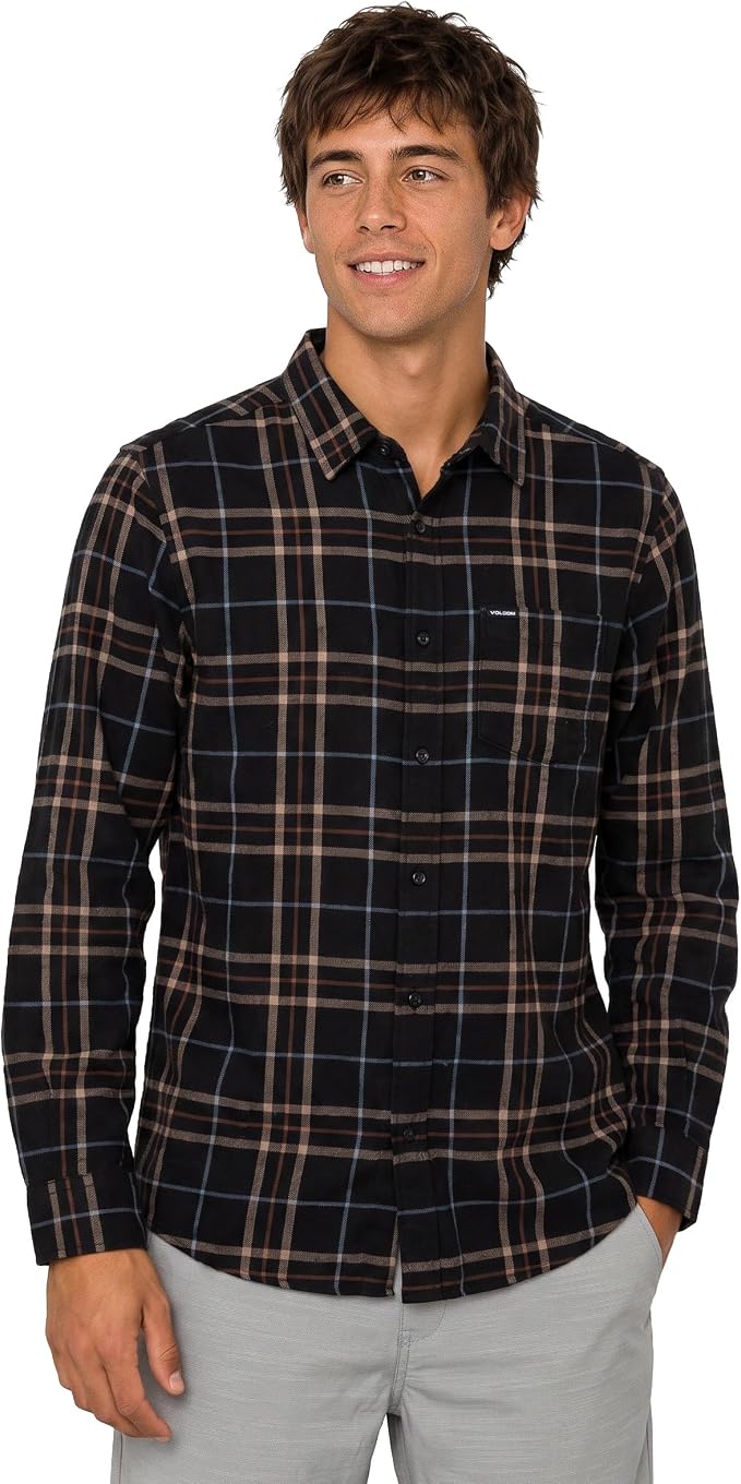 Volcom Men's Long Sleeve Flannel Shirt – Ultra-Soft Brushed Cotton Plaid Button Down