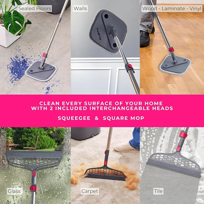 True & Tidy Square Spin Mop & Bucket System w/Extra Squeegee Head