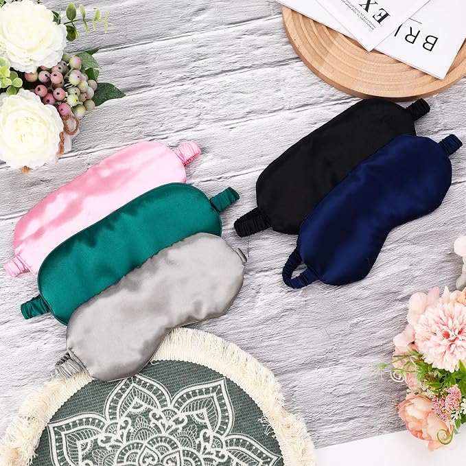 Cutecrop 50 Pcs Silk Sleep Mask Blackout for Women Men, Adjustable Comfortable Eye Cover Blindfold No Pressure for Sleeping, Travel, Napping, 5 Colors(Classic Color)