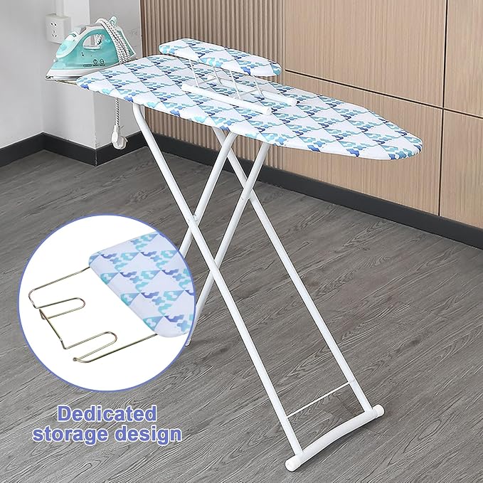 Folding Ironing Board, Extra-Wide Adjustable Height Iron Board with Folding Legs, Exquisite Pattern,Smooth Edge,Good Load-Bearing, Non-Slip Iron Board for Home Bathroom (42.13" Blue)