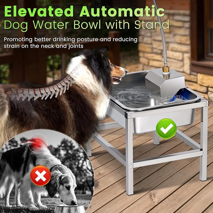 3Gal Automatic Dog Water Bowl Dispenser Large Breed Elevated Outdoor Large Dog Water Bowl with Stand Raised Stainless Auto Fill Waterer with Float Valve for Big Dogs Pets Cats Chicken Livestock