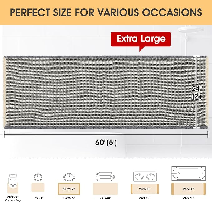 IM HOME Waffle Bath Mat Grey & Beige 5'x2', Boho Woven Modern Bath Mat Rugs, Absorbent Non Slip Bathroom Rugs, Soft Washable Bath Rugs with Tassels for Bathroom, Bedroom, Kitchen, Shower, Tub