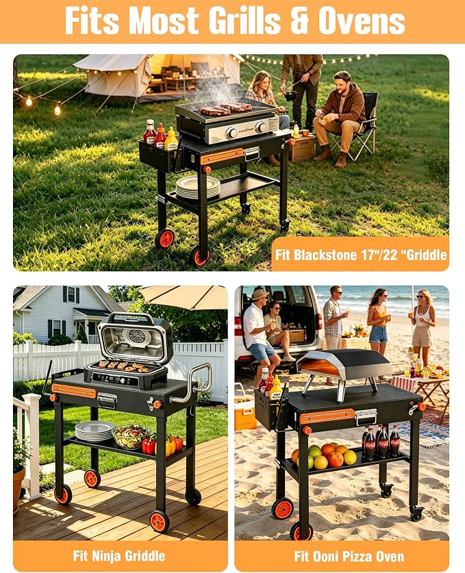 Blackstone Stand for 17" or 22" Griddle, Heavy Duty 450 LBS Blackstone Table, Foldable Portable Grill Cart with Locking Wheels, 20s Quick Setup, Anti-Wobble, Ideal for Backyard, Camping, Tailgating