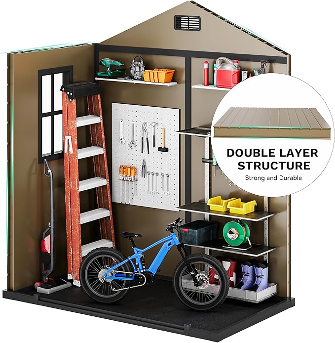 DWVO 6x4 FT Storage Shed Plastic with Floor, Outdoor Storage Shed with Lockable Door, Window and Vents, Waterproof Garden Tool Shed for Patio, Backyard, Lawn