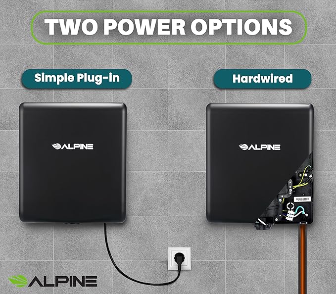 Alpine Hand Dryers for Bathrooms Commercial Extreme Speed Automatic Electric Hand Dryer for Home Bathroom/Restaurant with HEPA Filter, Heat & Speed Control - ADA Compliant (120v Matt Black)