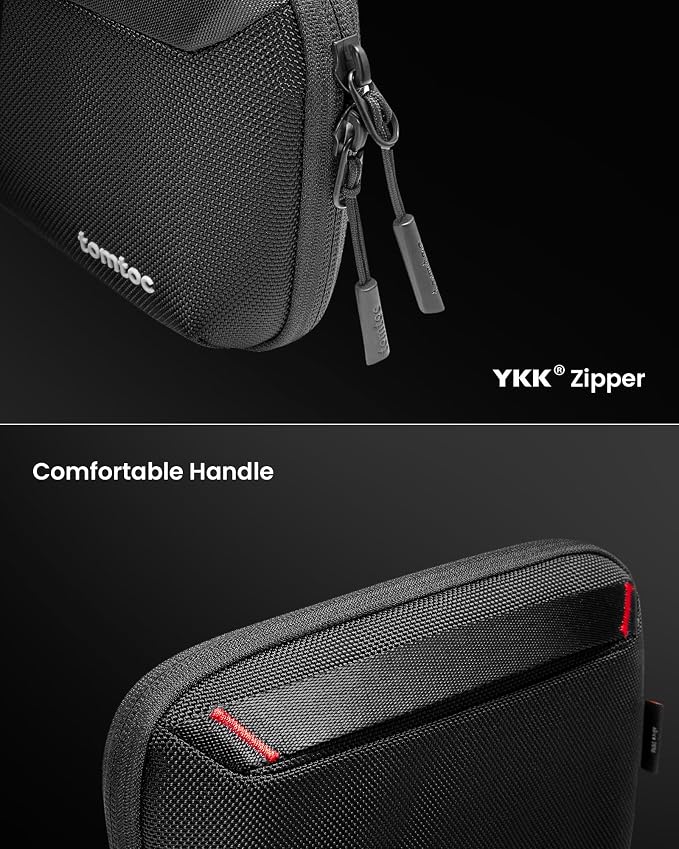 tomtoc Travel Cable Organizer Pouch, Electronics Accessories Organizer Portable Waterproof Double Accessories Carry Case for Cord, Charger, Cables, USB Drive, Black