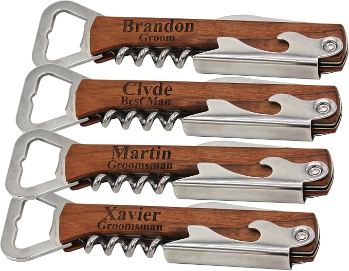 My Personal Memories Set of 1, 3, 8 and More Custom Engraved Wedding Party Corkscrew Multi-Tools - Personalized for your Bachelor, Bachelorette Party (4)