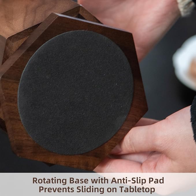Solid Black Walnut Wood Utensil Holder,Rotating Pen Holder for Desk