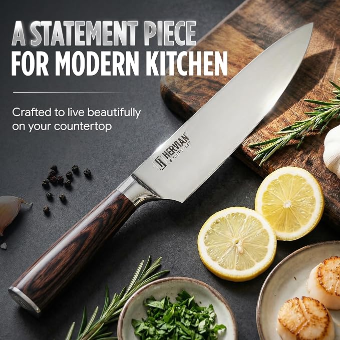 Chef Knife, 8 Inch High Carbon Stainless Steel Sharp Kitchen Knife with Ergonomic Pakkawood,Gift Box for Family & Restaurants