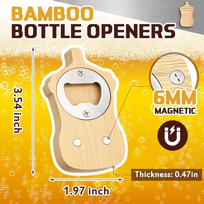 Vesici 24 Pcs Magnetic Wood Bottle Opener 2.5" DIY Bamboo Baby Bottle Shape Beer Opener Baby Shower Favors Wooden Beer Openers Fridge Refrigerator Magnet Gift for Guests Wedding Party Souvenirs