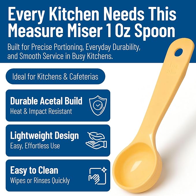 Carlisle FoodService Products 492104 Measure Miser Solid Measuring Spoon with Short Handle, 1 Ounce, Yellow