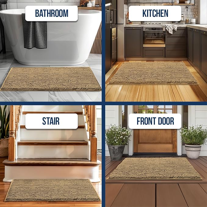Muddy Mat® | Chenille Bathroom Rugs Quick Dry Microfiber Mats Non Slip Washable, Extra Thick, Soft and Highly Absorbent Bath Mats for Bathroom, Kitchen, and Shower Floor - Beige 24"x59"