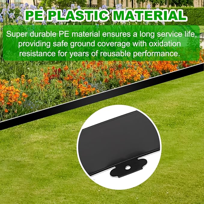 4 Inch Tall 66 FT Garden Edging Kit with 90pcs Spikes, Plastic Edging for Landscaping