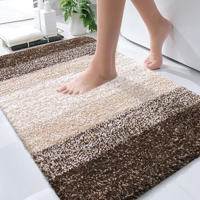 OLANLY Bathroom Rugs Mat 34x21, Extra Soft Absorbent Microfiber Bath Rugs, Rubber Backing, Quick Dry, Machine Washable Bath Mats for Bathroom Floor, Tub and Shower, Home Decor Accessories, Light Brown