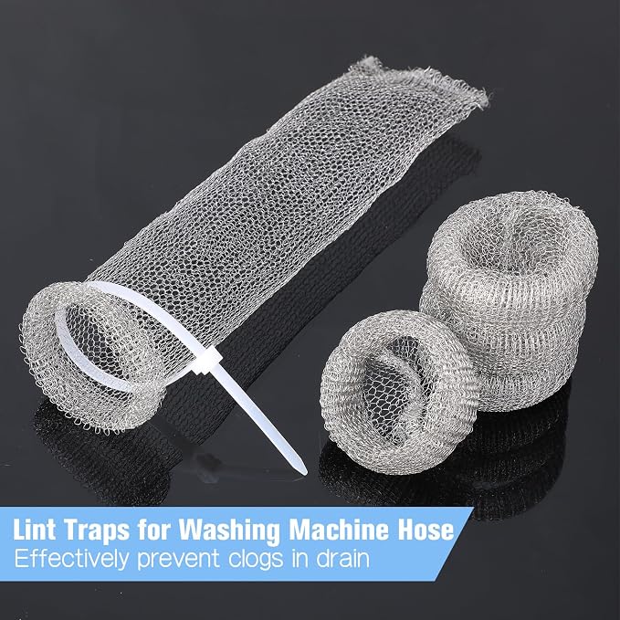 Yaocom 400 Pack Washing Machine Lint Traps for Washing Hose Stainless Steel Snare Traps Washer Lint Catcher Mesh Machine Filter with Cable Ties for Washer Sink Drain Hose (Grey)