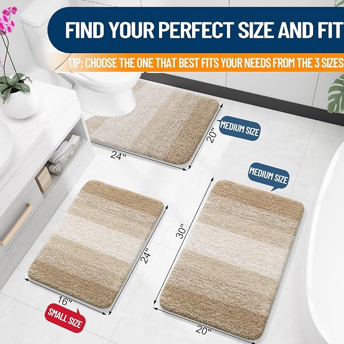 OLANLY Large Bathroom Rugs Mat 40x24, Extra Soft Absorbent Microfiber Bath Rugs, Rubber Backing, Quick Dry, Machine Washable Bath Mats for Bathroom Floor, Tub and Shower, Home Decor Accessories, Tan
