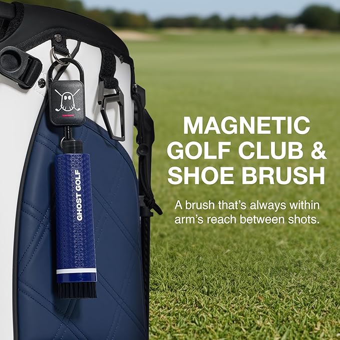 Ghost Golf Magnetic Golf Club Brush with Water Reservoir & Shoe Brush - Dual Head Groove Cleaner, Nylon Bristle, Retractable Carabiner Clip - Golf Cleaning Tool for Irons, Wedges & Golf Shoe Cleats